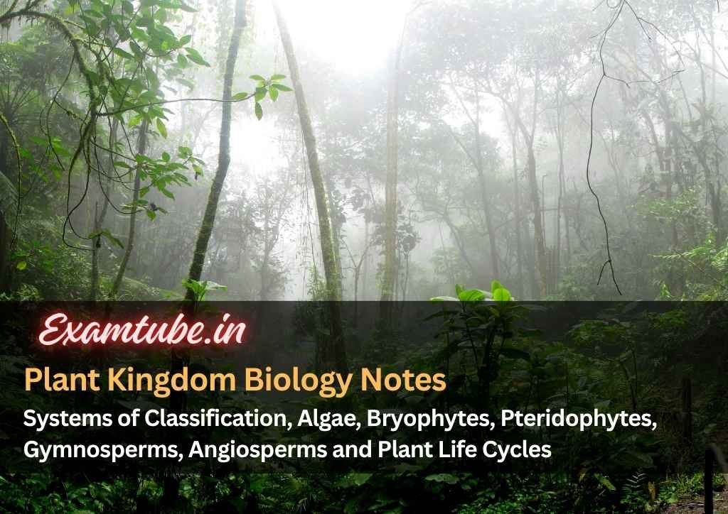 Plant Kingdom Biology Notes - Systems of Classification, Algae, Bryophytes, Pteridophytes, Gymnosperms, Angiosperms and Plant Life Cycles