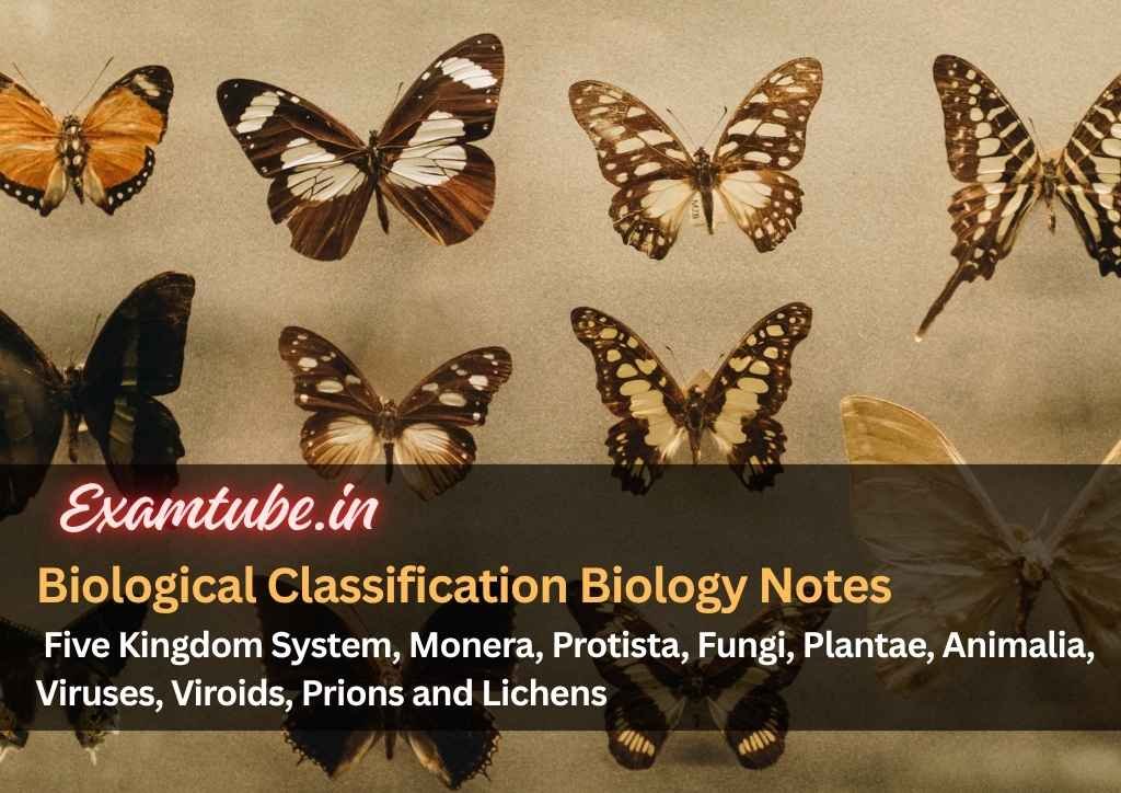Biological Classification Biology Notes - Five Kingdom System, Monera, Protista, Fungi, Plantae, Animalia, Viruses, Viroids, Prions and Lichens