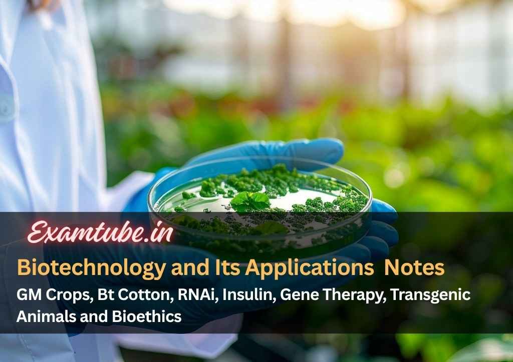 Biotechnology and Its Applications Biology Notes - GM Crops, Bt Cotton, RNAi, Insulin, Gene Therapy, Transgenic Animals and Bioethics